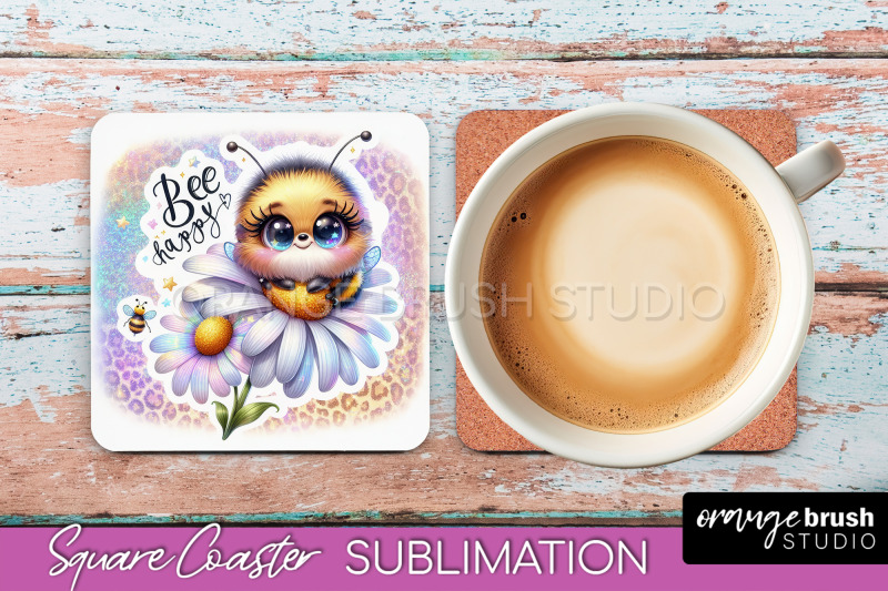 watercolor-bee-square-coaster-sublimation-bee-quote