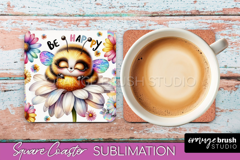 watercolor-bee-square-coaster-sublimation-bee-quote