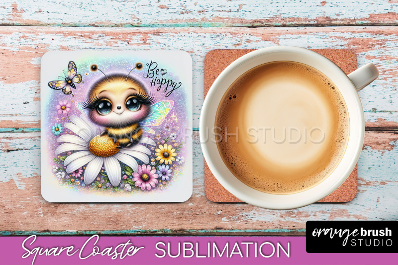 watercolor-bee-square-coaster-sublimation-bee-quote