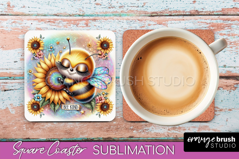 watercolor-bee-square-coaster-sublimation-bee-quote