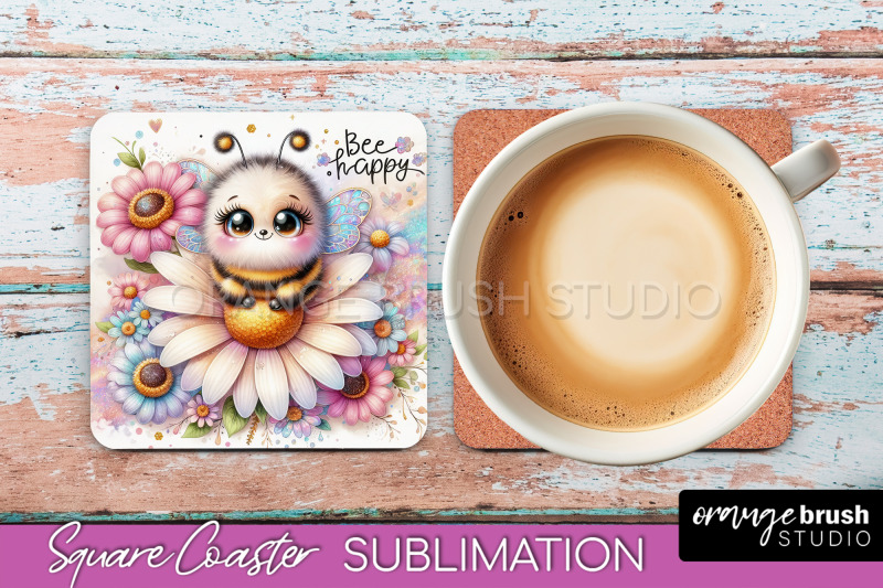 watercolor-bee-square-coaster-sublimation-bee-quote