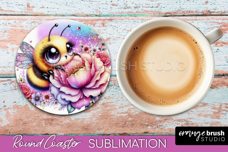 bee-round-coaster-sublimation-cute-bee-car-coaster-design