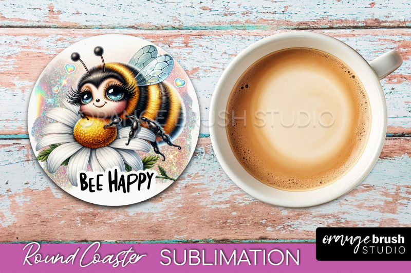 bee-round-coaster-sublimation-cute-bee-car-coaster-design