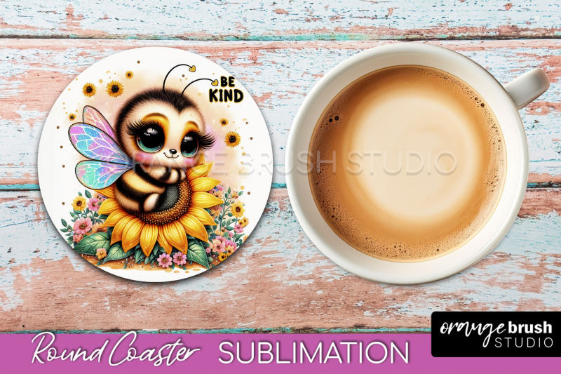 bee-round-coaster-sublimation-cute-bee-car-coaster-design