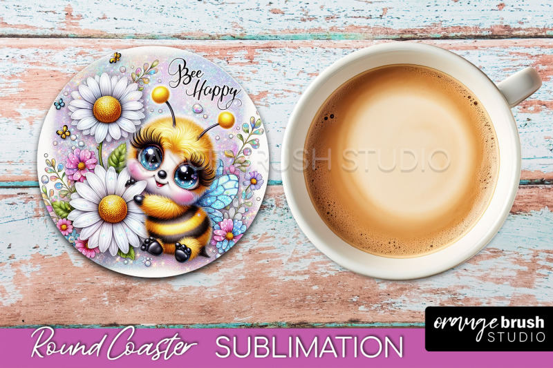 bee-round-coaster-sublimation-cute-bee-car-coaster-design