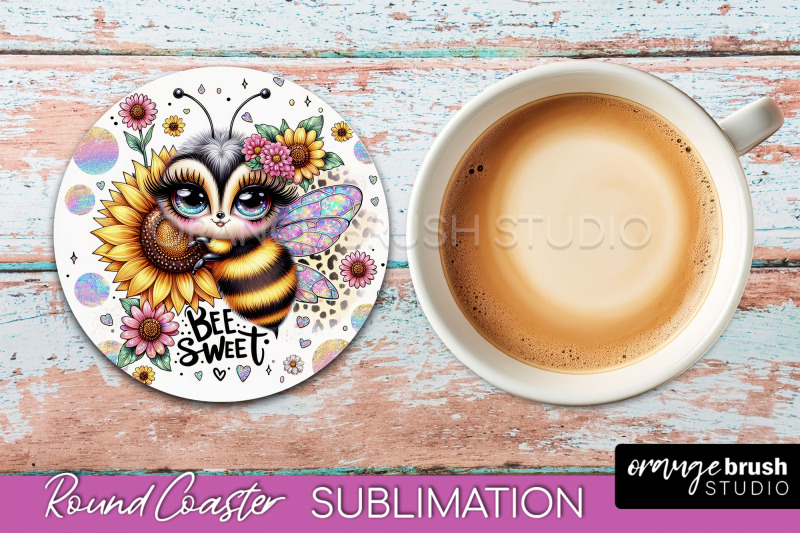 bee-round-coaster-sublimation-cute-bee-car-coaster-design