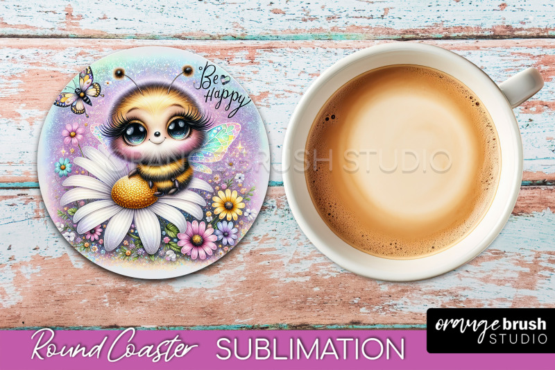 bee-round-coaster-sublimation-cute-bee-car-coaster-design