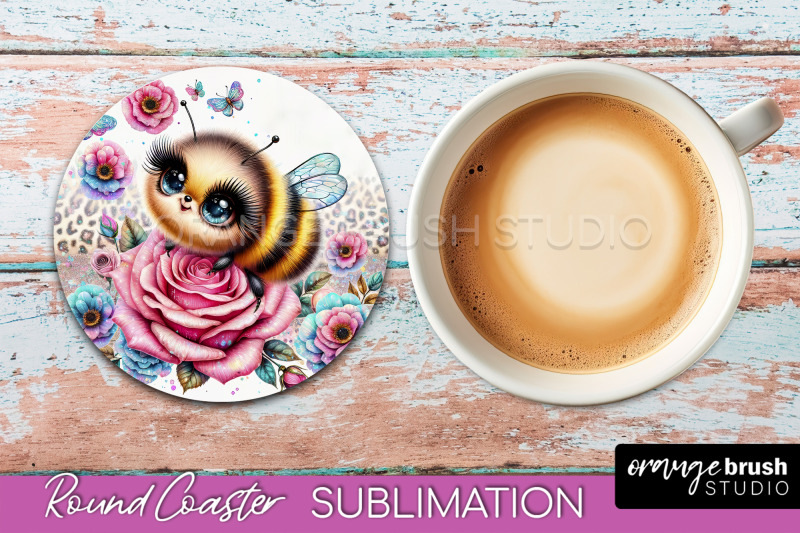 bee-round-coaster-sublimation-cute-bee-car-coaster-design