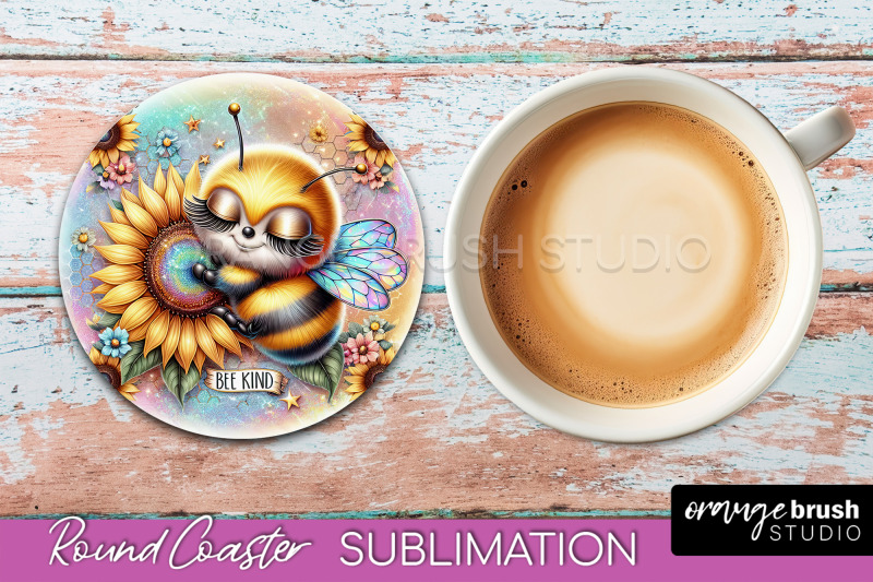 bee-round-coaster-sublimation-cute-bee-car-coaster-design