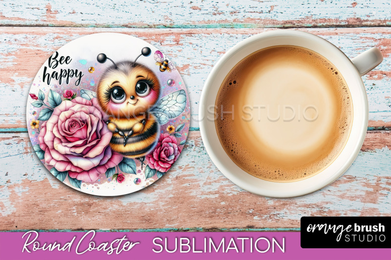 bee-round-coaster-sublimation-cute-bee-car-coaster-design