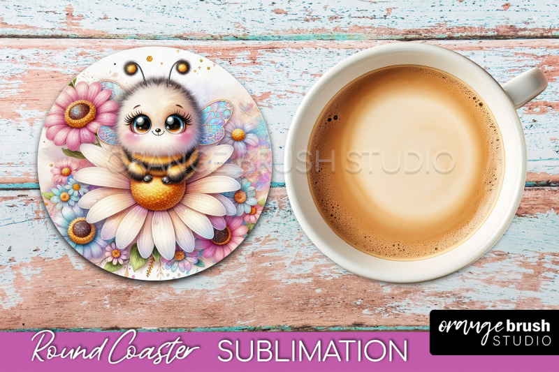 bee-round-coaster-sublimation-cute-bee-car-coaster-design