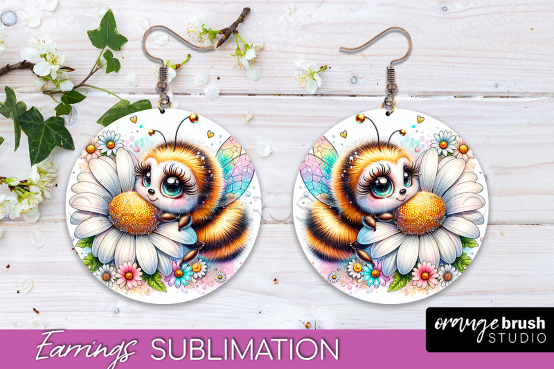 bee-earrings-png-bee-flowers-round-earring-sublimation