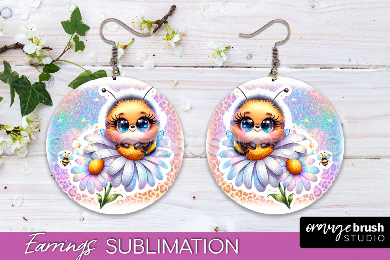 bee-earrings-png-bee-flowers-round-earring-sublimation