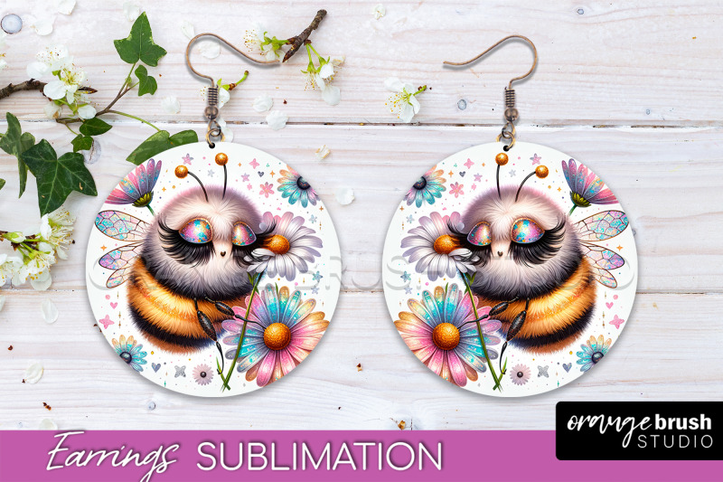 bee-earrings-png-bee-flowers-round-earring-sublimation