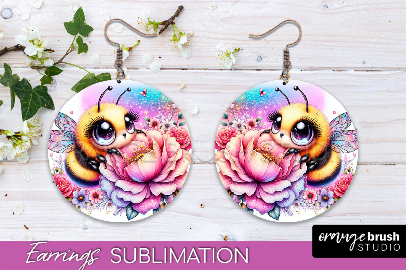 bee-earrings-png-bee-flowers-round-earring-sublimation