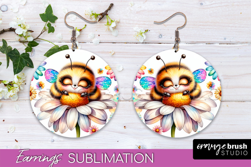 bee-earrings-png-bee-flowers-round-earring-sublimation