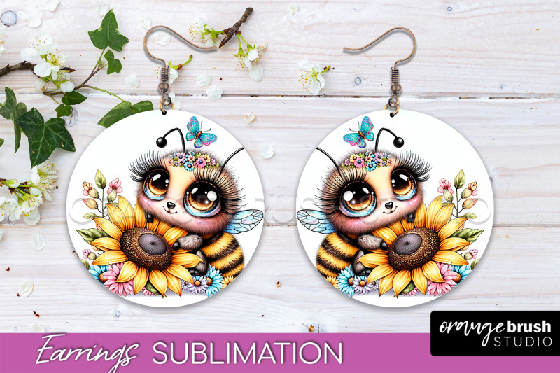 bee-earrings-png-bee-flowers-round-earring-sublimation