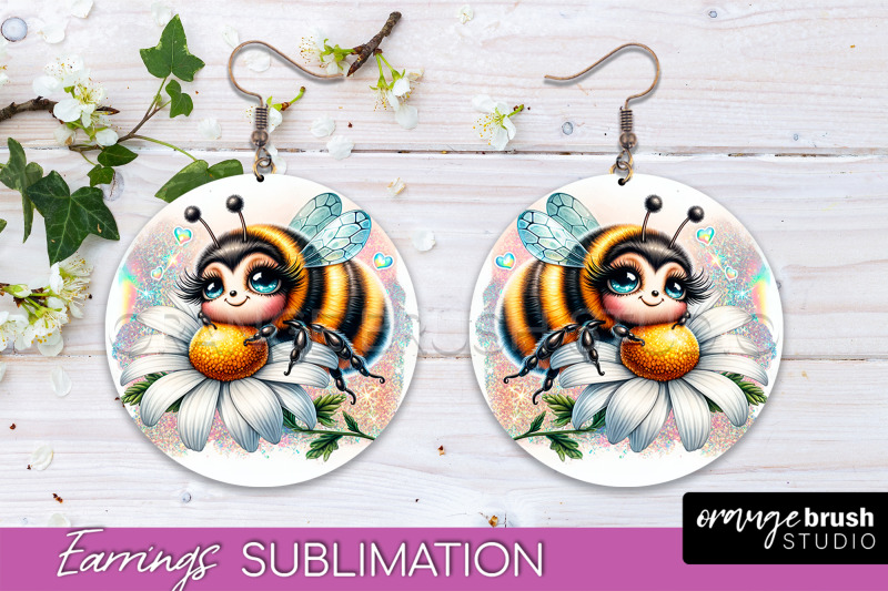 bee-earrings-png-bee-flowers-round-earring-sublimation