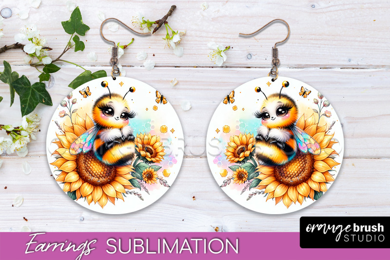 bee-earrings-png-bee-flowers-round-earring-sublimation