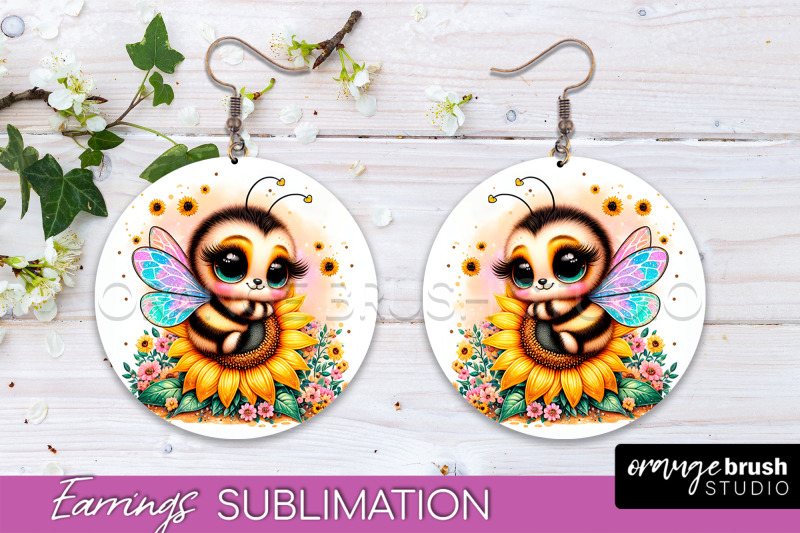 bee-earrings-png-bee-flowers-round-earring-sublimation