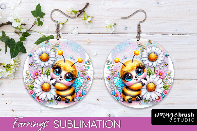 bee-earrings-png-bee-flowers-round-earring-sublimation