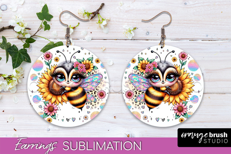 bee-earrings-png-bee-flowers-round-earring-sublimation