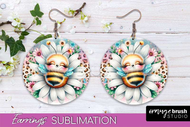 bee-earrings-png-bee-flowers-round-earring-sublimation