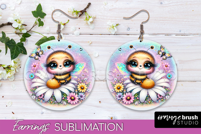 bee-earrings-png-bee-flowers-round-earring-sublimation