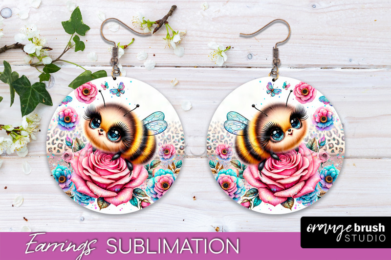 bee-earrings-png-bee-flowers-round-earring-sublimation