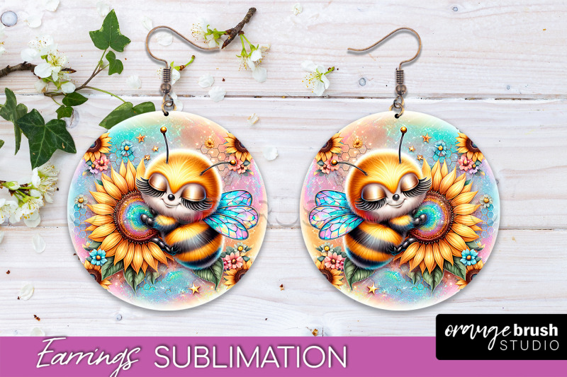 bee-earrings-png-bee-flowers-round-earring-sublimation