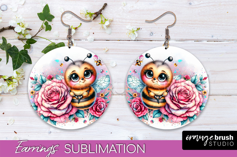 bee-earrings-png-bee-flowers-round-earring-sublimation