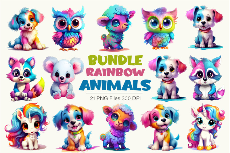 bundle-of-rainbow-animals-tshirt-sticker