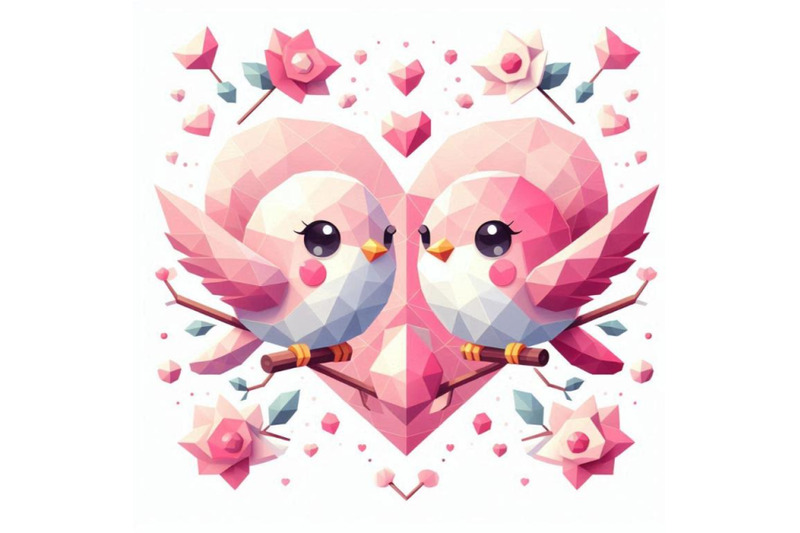 a-2d-two-cute-bird-lovers-on-pink-he