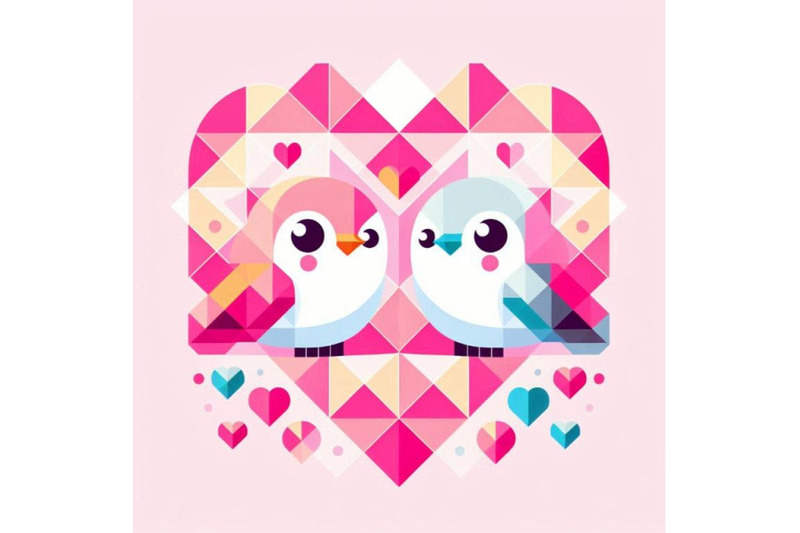 a-2d-two-cute-bird-lovers-on-pink-he