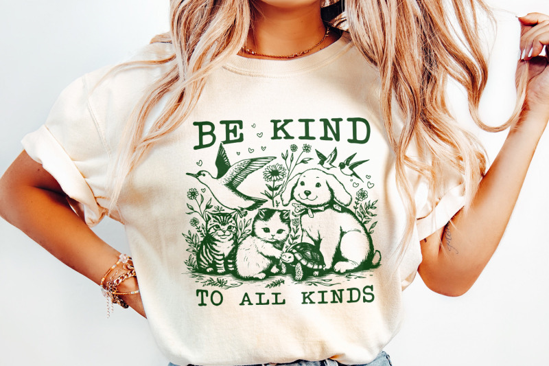 be-kind-to-all-kinds-vintage-line-art-animals-png-retro-be-kind-png-mental-health-awareness-png-sublimation-instant-download