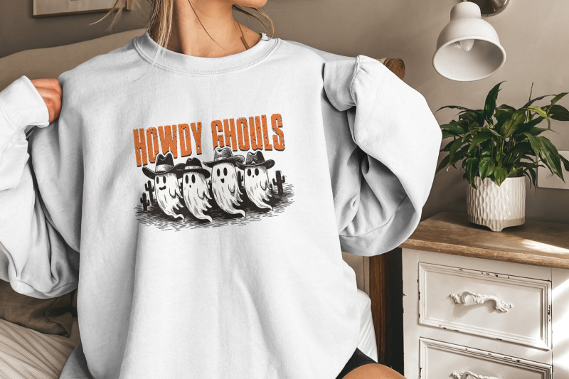 howdy-ghouls-png-funny-fall-western-ghost-sublimation-design-retro-spooky-season-halloween-tshirt-amp-kids-png-files-digital-download