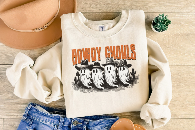 howdy-ghouls-png-funny-fall-western-ghost-sublimation-design-retro-spooky-season-halloween-tshirt-amp-kids-png-files-digital-download