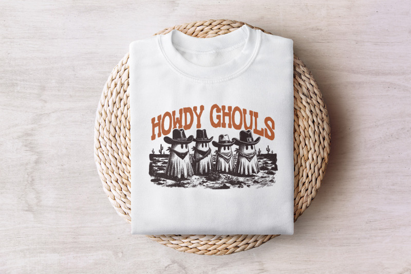 howdy-ghouls-png-funny-fall-western-ghost-sublimation-design-retro-spooky-season-halloween-tshirt-amp-kids-png-files-digital-download