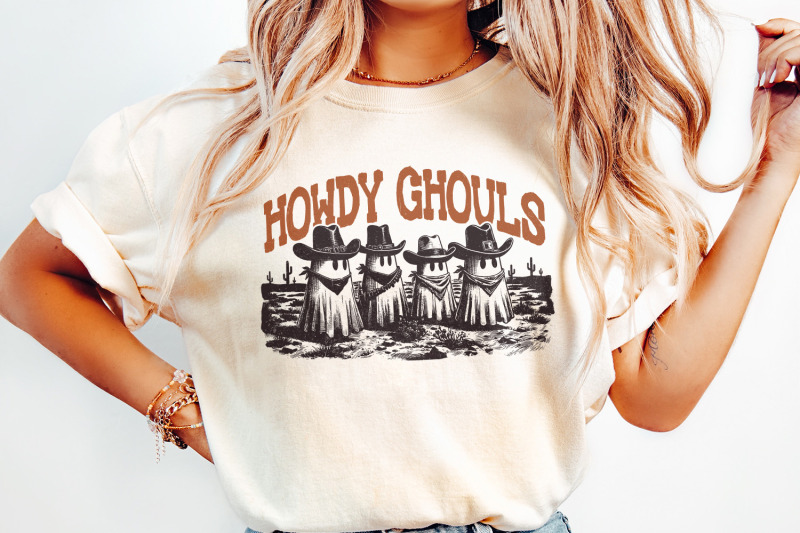 howdy-ghouls-png-funny-fall-western-ghost-sublimation-design-retro-spooky-season-halloween-tshirt-amp-kids-png-files-digital-download