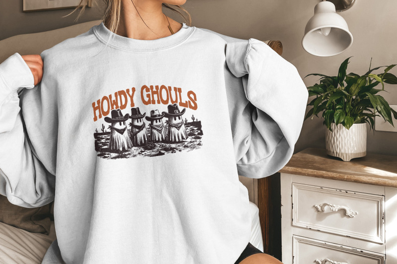 howdy-ghouls-png-funny-fall-western-ghost-sublimation-design-retro-spooky-season-halloween-tshirt-amp-kids-png-files-digital-download