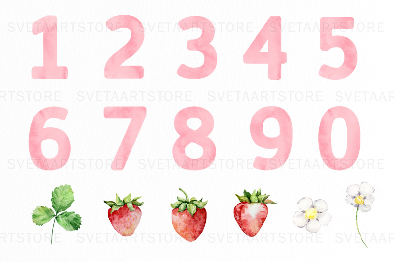 watercolor-strawberry-pink-numbers-clipart