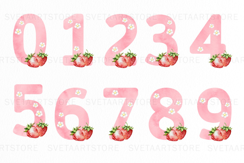 watercolor-strawberry-pink-numbers-clipart