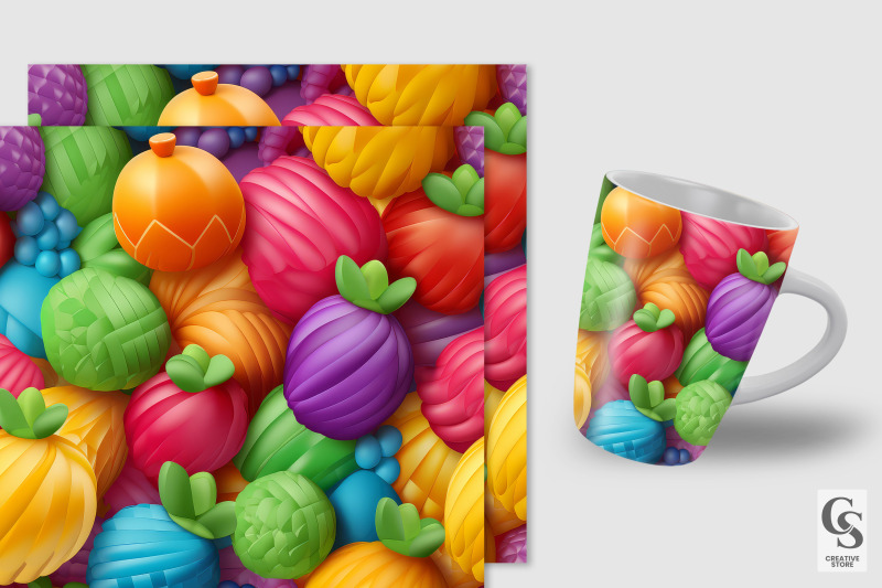 colorful-3d-puff-fruits-seamless-patterns