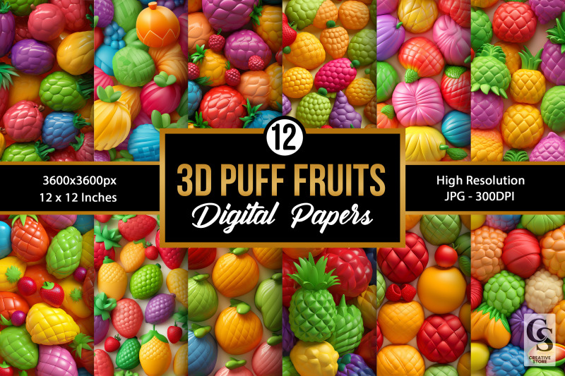 colorful-3d-puff-fruits-seamless-patterns