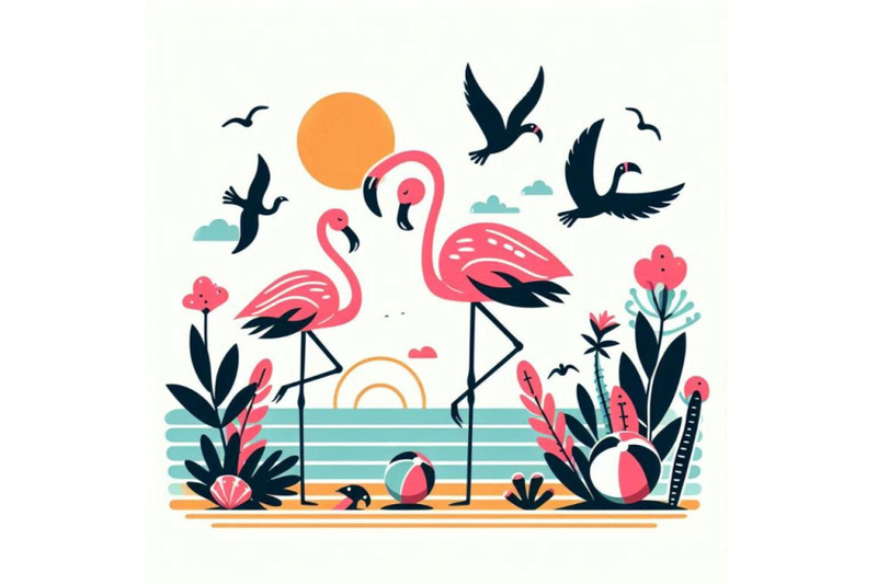 cartoon-flat-cute-flamingo-bird