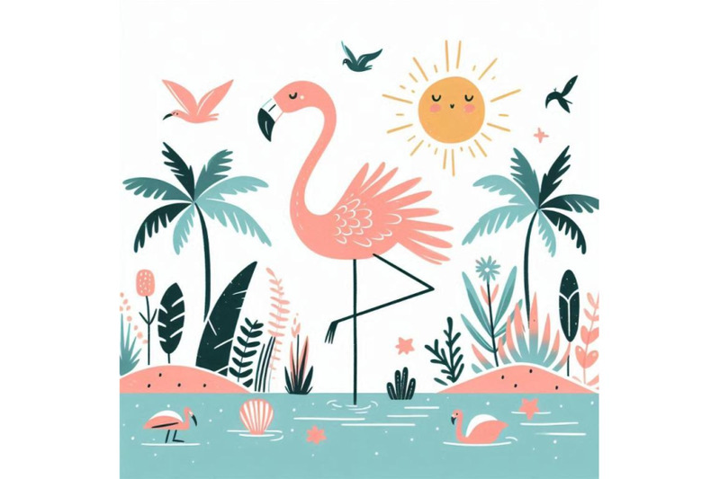 cartoon-flat-cute-flamingo-bird