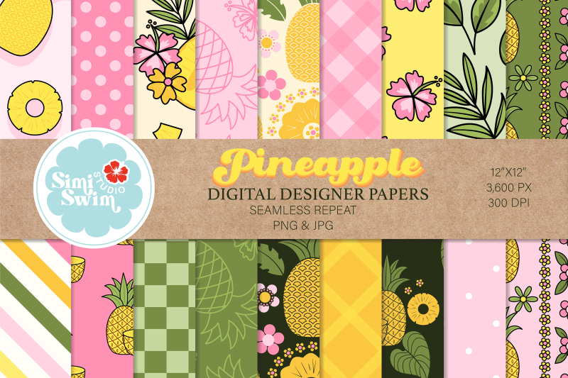 pineapple-colorful-digital-papers-fruit-pattern-bundle-summer-aesthe