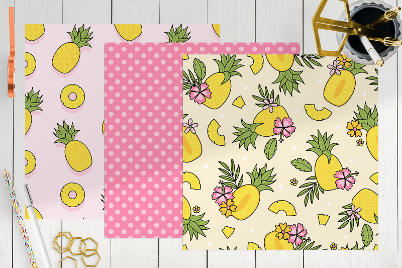 pineapple-colorful-digital-papers-fruit-pattern-bundle-summer-aesthe