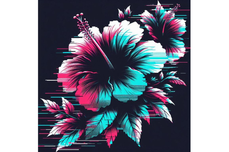 hibiscus-in-glitch-art-style-on-dark-backgr