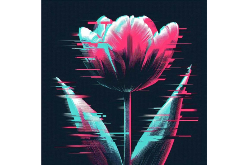 tulip-in-glitch-art-style-on-dark-background